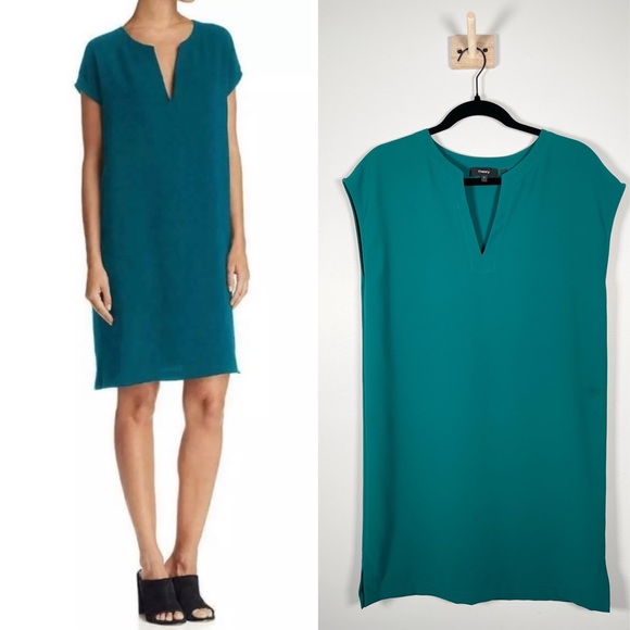 Theory Urban Crepe Shift Dress in Deep Pine - Picture 1 of 7